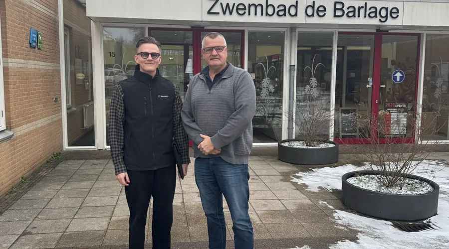 Rob and Oskar visiting a swim school