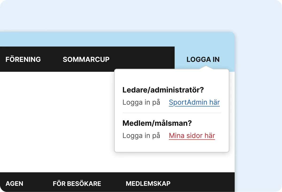 Mina Sidor som inloggningsknapp på föreningshemsidan
