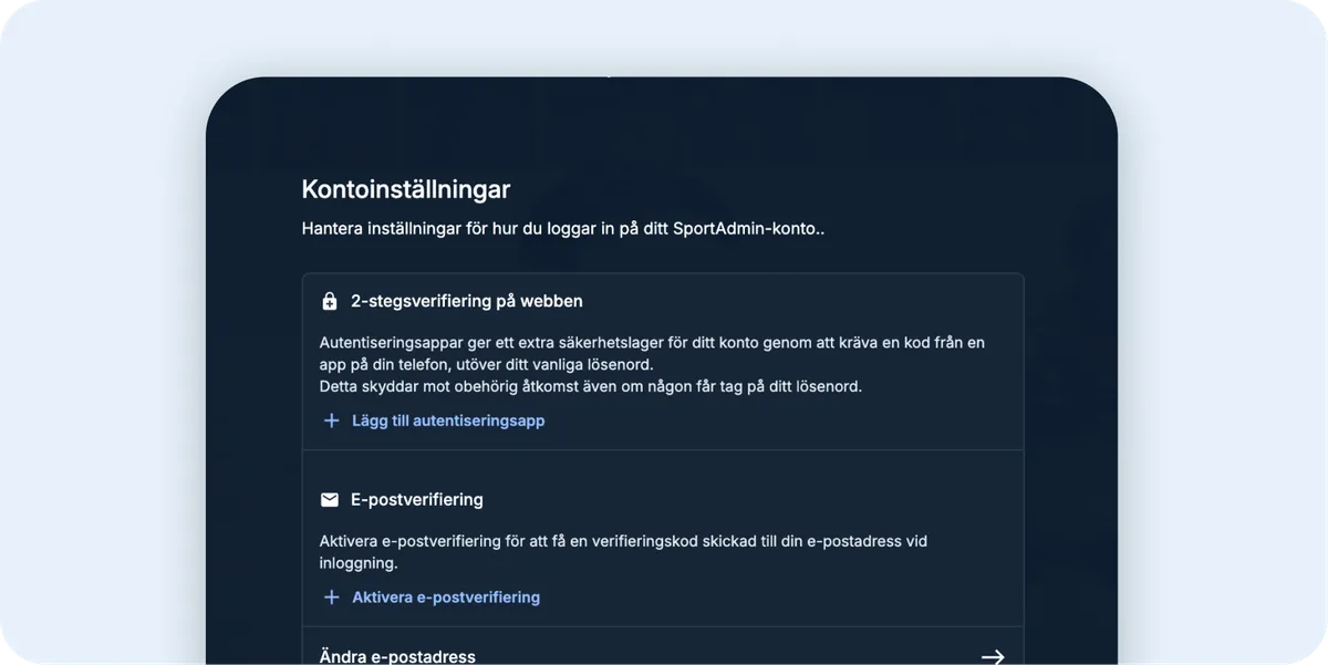 2-stegsverifiering i Sportadmin